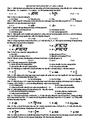 Đề ôn thi thử môn Vật lý Lớp 12 lần 1 - Đề 8